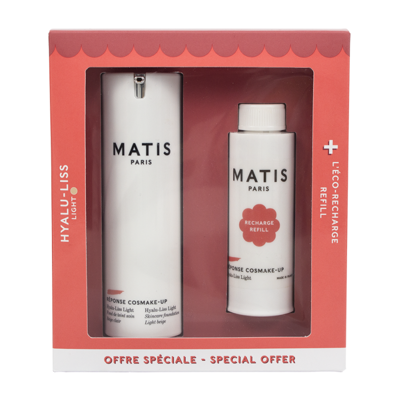 SET HYALU-LISS LIGHT + REFILL, FOUNDATION-ΟΡΟΣ ΛΕΙΑΝΣΗΣ & ΤΟΝΩΣΗΣ ΕΛΑΦΡΙΑ ΑΠΟΧΡΩΣΗ ME ΑΝΤΑΛΛΑΚΤΙΚΟ, 30 +30ML - MATIS PARIS REPONSE COSMAKE UP